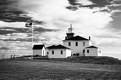 Grounds of Watch Hill Light in Rhode Island -BW